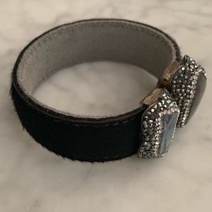 Jewelry - Black hide stones & crystals Cuff Bracelet! Jewelry - Black hide stones & crystals Cuff Bracelet!